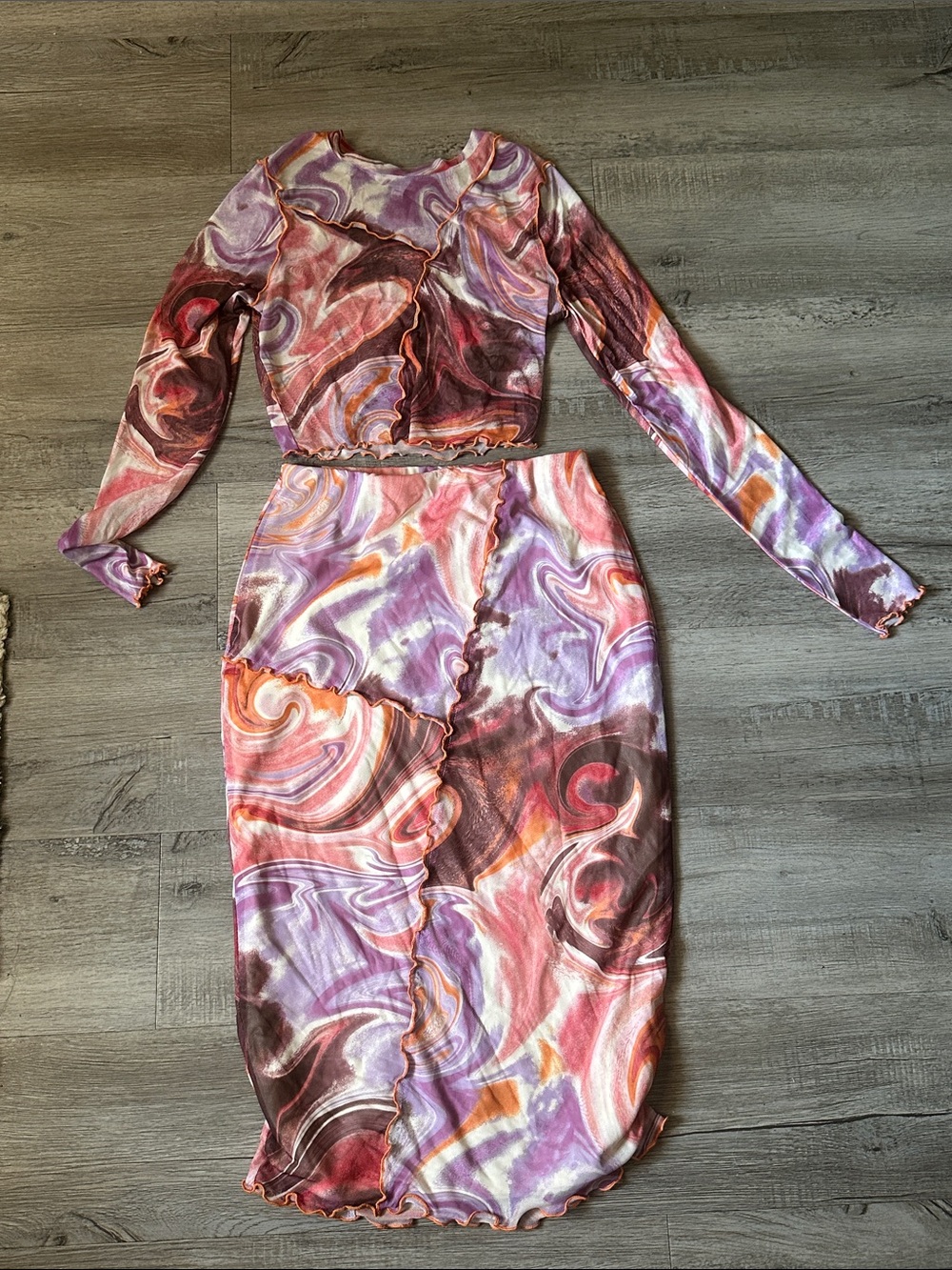 Women’s Swirl Print Midi Skirt - Pink & Purple